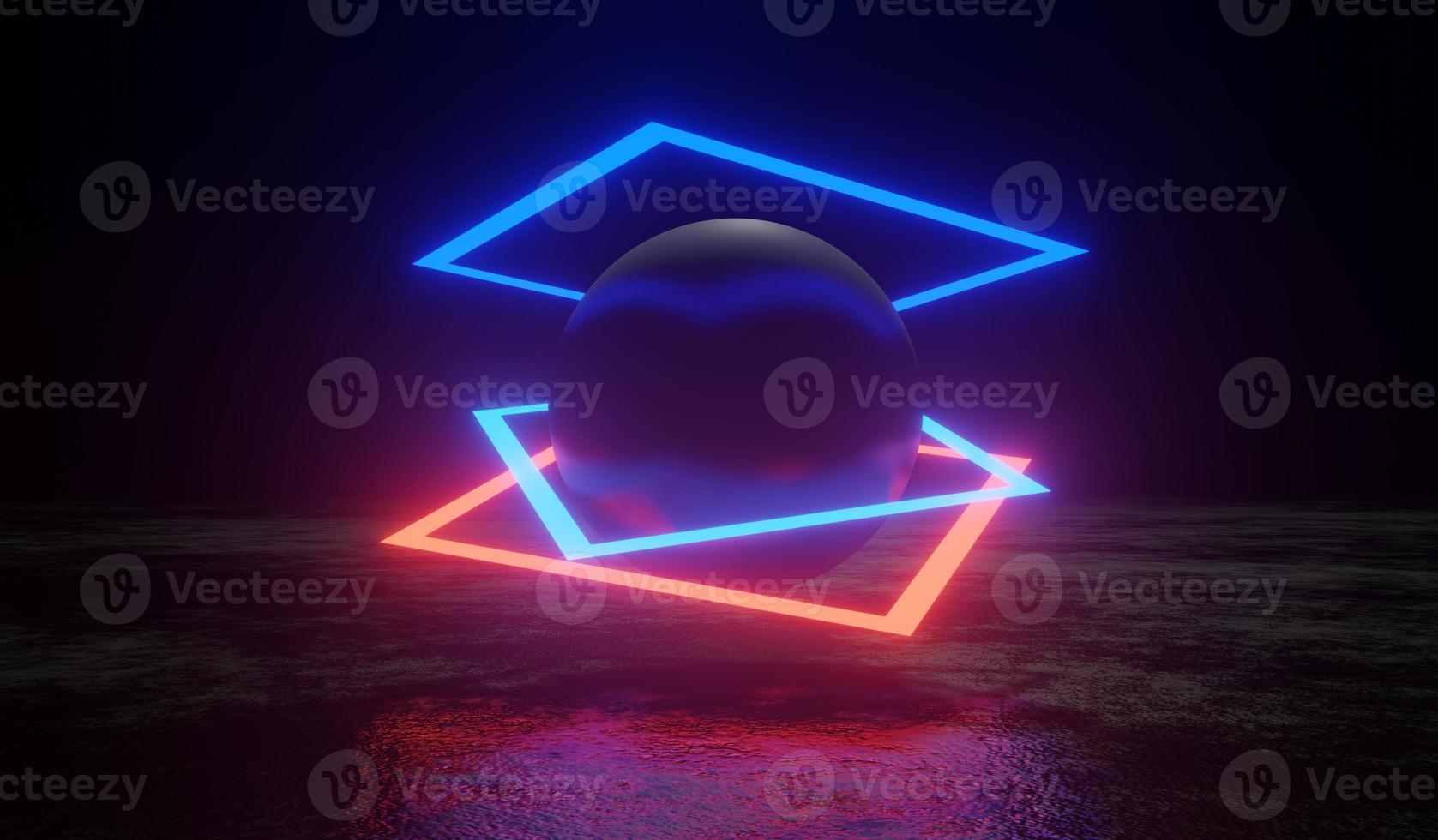 3d render of RGB neon light on darkness background. Abstract Laser lines show at night. Ultraviolet spectrum beam scene photo