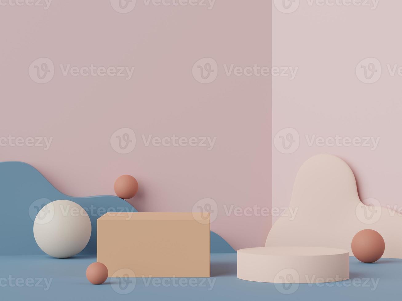 3d rendering of minimal scene of white blank podium with earth tones color theme. Display stand for product presentation mock up and cosmetic advertising. photo