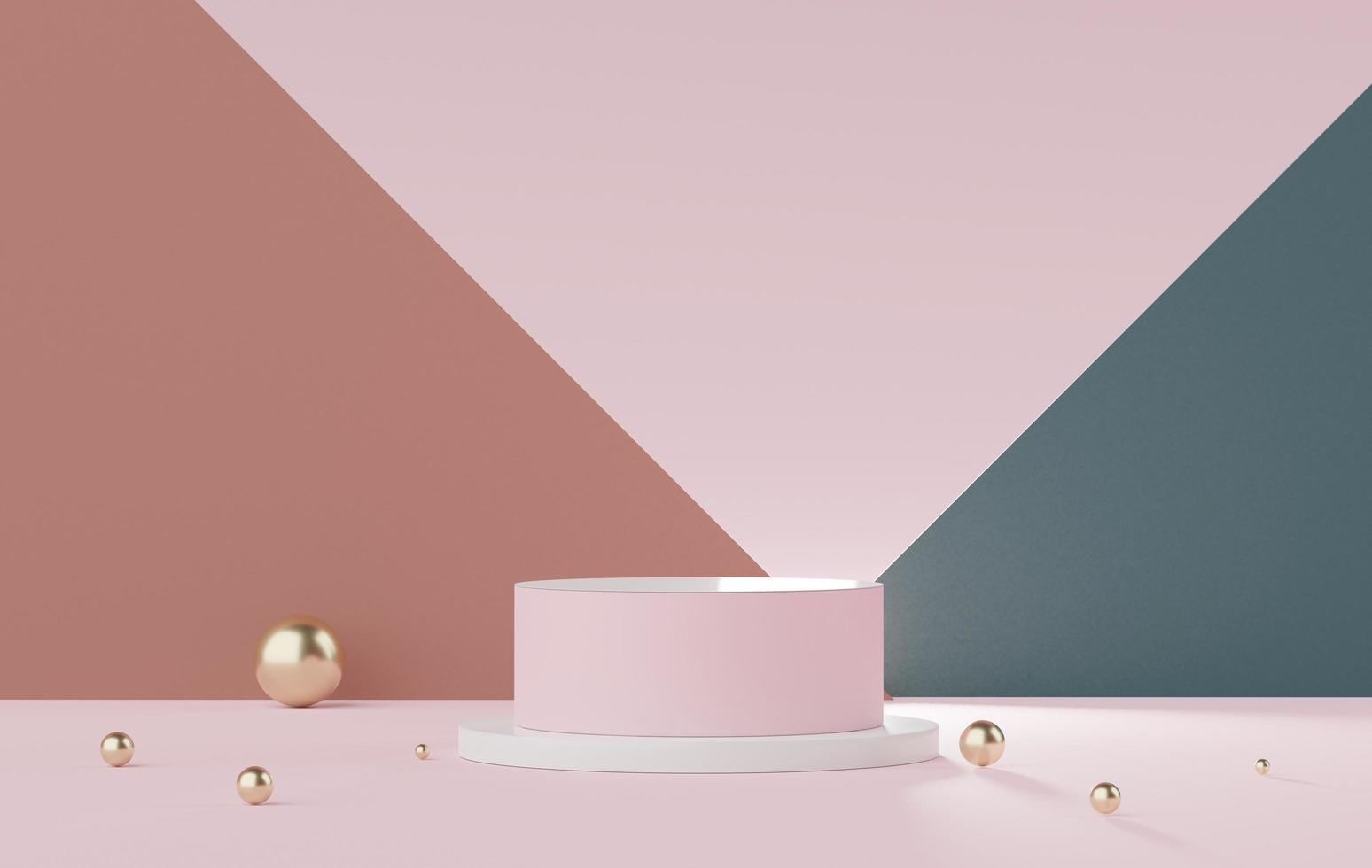 3d render of Abstract minimal  display podium for showing products, cosmetic presentation and mock up. Showcase scene with pastel earth tone background. Illuminated simple geometric shapes. photo