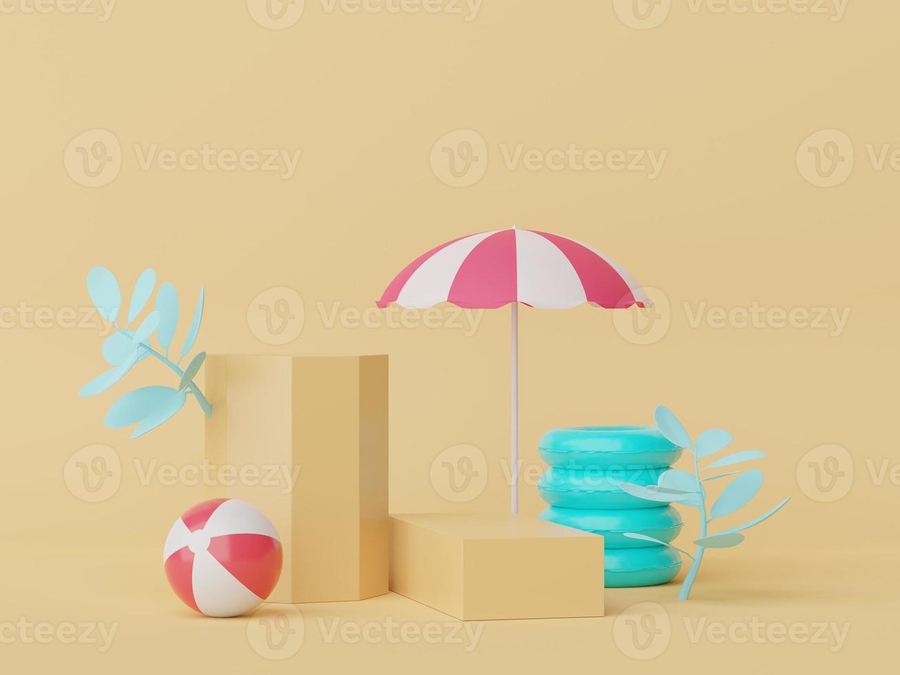 3d podium stand for product presentation with summer concept. Pedestal platform for cosmetic advertising. photo