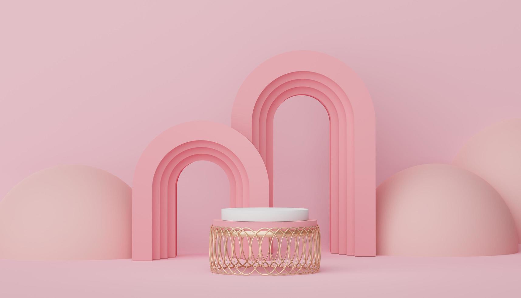 Abstract display podium with minimal geometric shapes design. 3d  rendering scene for mock up and product presentation. Pedestal platform for cosmetic advertise. photo