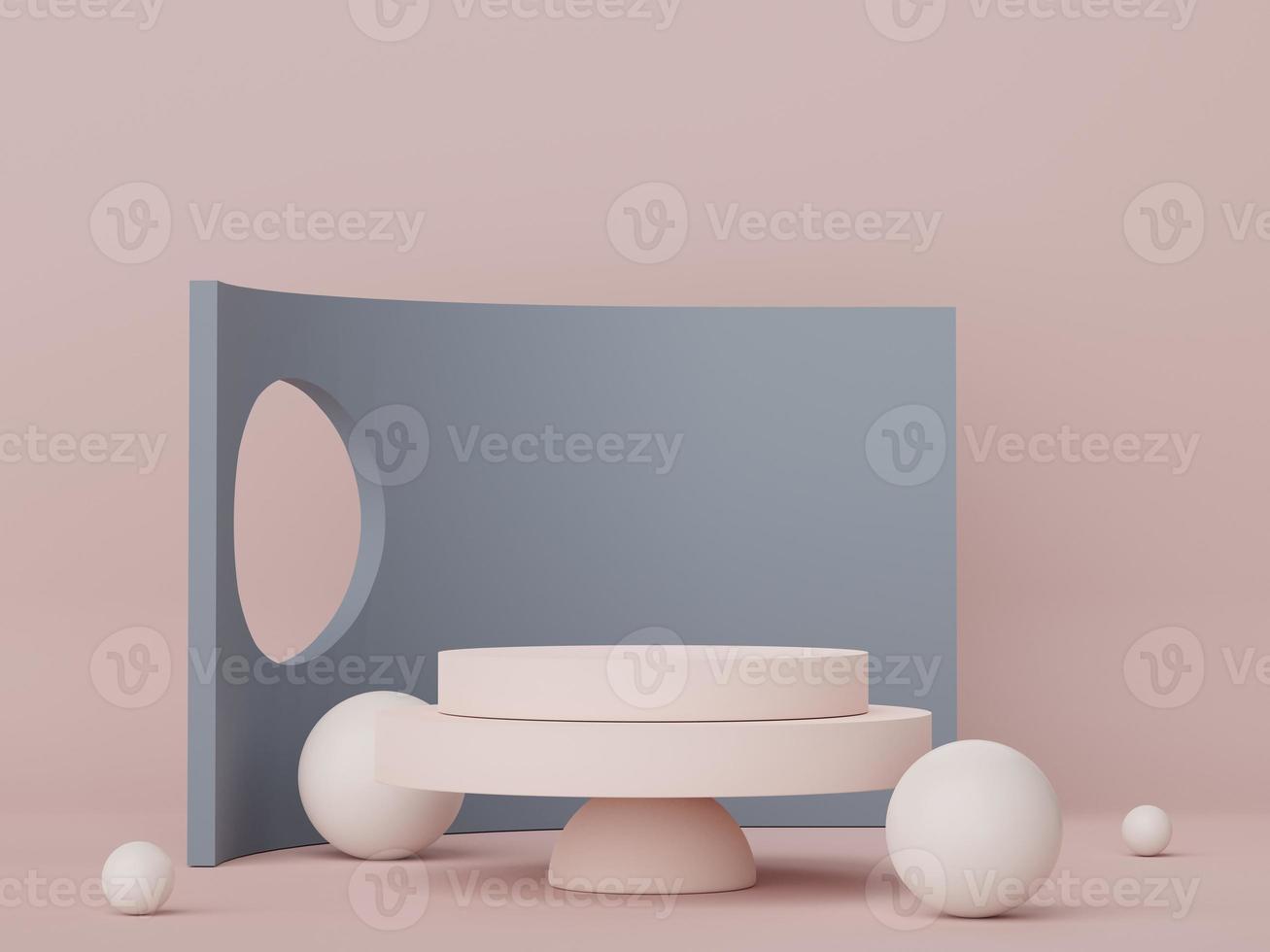 Abstract display podium with minimal geometric shapes design. 3d  rendering scene for mock up and product presentation. Pedestal platform for cosmetic advertise. photo
