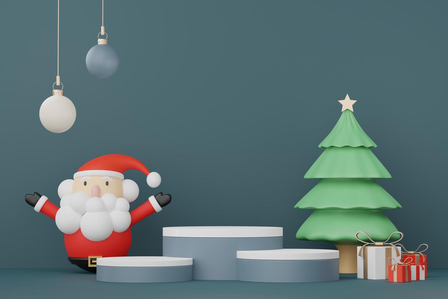 3d Display Podium for product and cosmetic presentation with Merry Christmas and Happy new year concept. Modern geometric. Platform for mock up and showing brand. Minimal clean design. photo