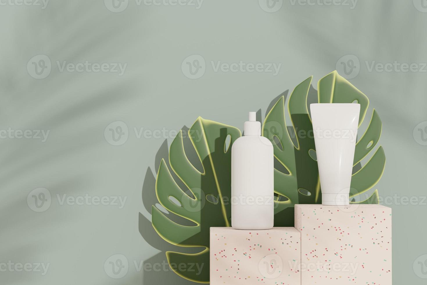 3d render of blank cosmetics skincare product or packaging for mock up. Terrazzo design. Beauty soap and spa concept. Lotion oil moisture for skin health. Premium and luxury design for branding. photo