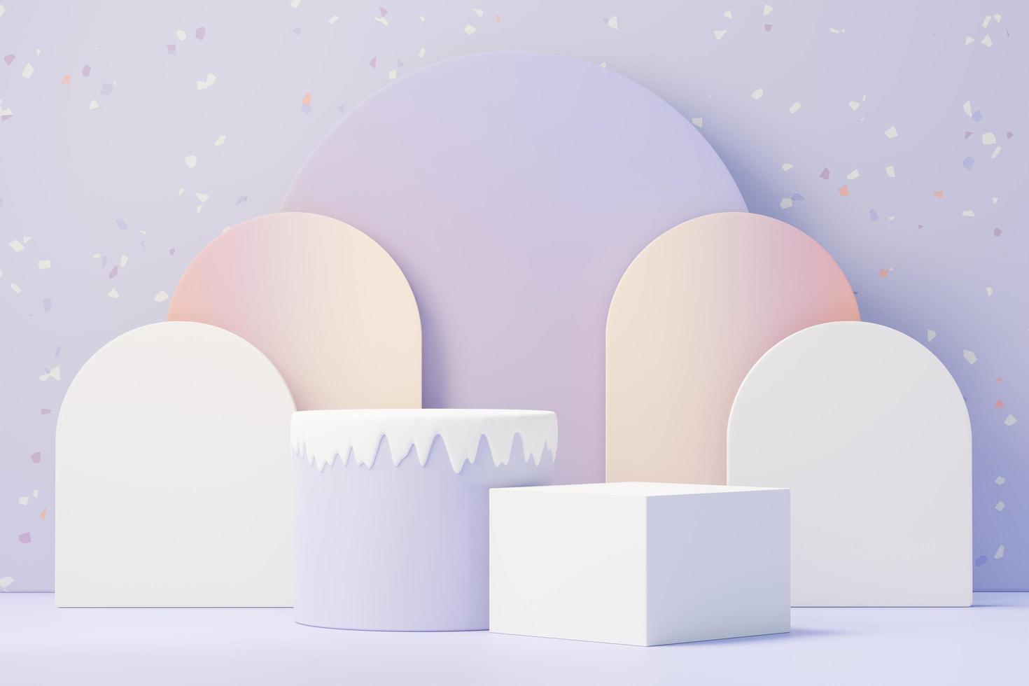 3d render of Beauty podium with Very Peri color of the year 2022 design for product presentation and advertising. Minimal pastel sky and Dreamy land scene. Romance concept. photo