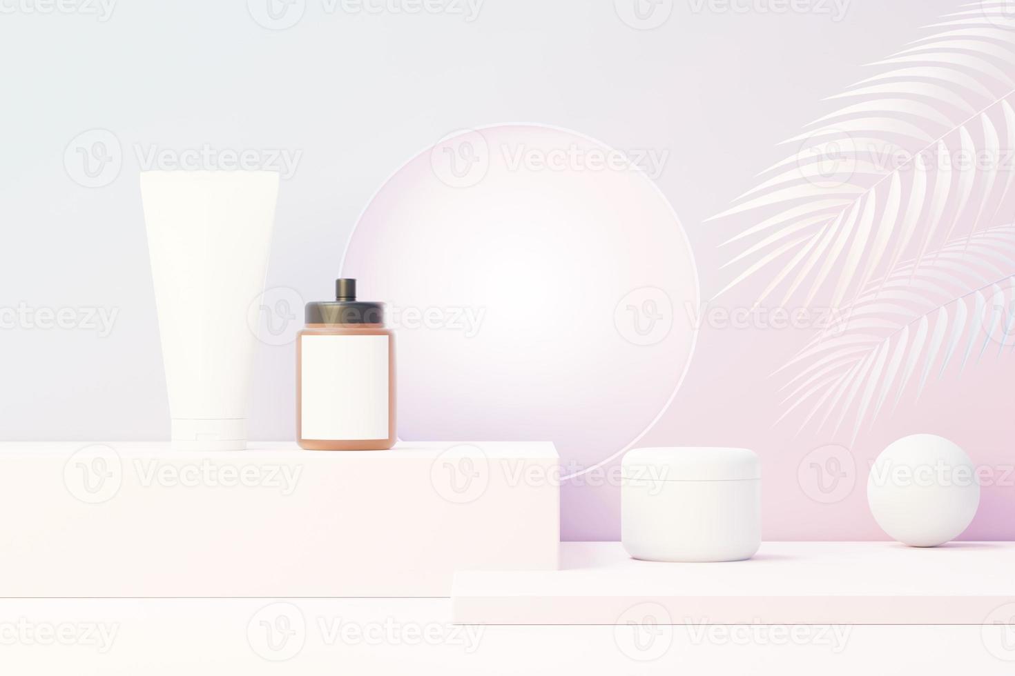 3d render of blank cosmetics skincare product or packaging for mock up. Beauty soap and spa concept. Lotion oil moisture for skin health. Premium and luxury design for branding. photo