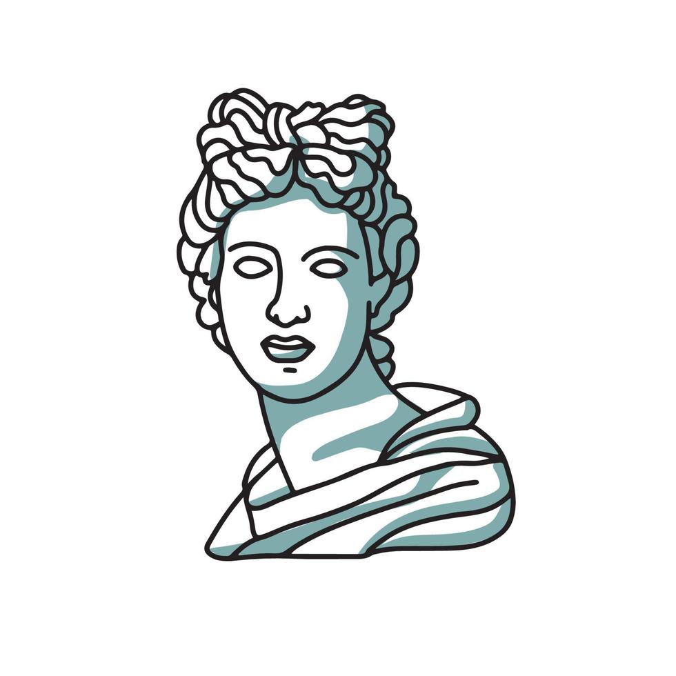 Male face of Apollo sculpture. Modern linear art, aesthetic contour with shadow. Perfect for home decor, bag, t-shirt print, sticker. Hand drawn vector y2k illustration.