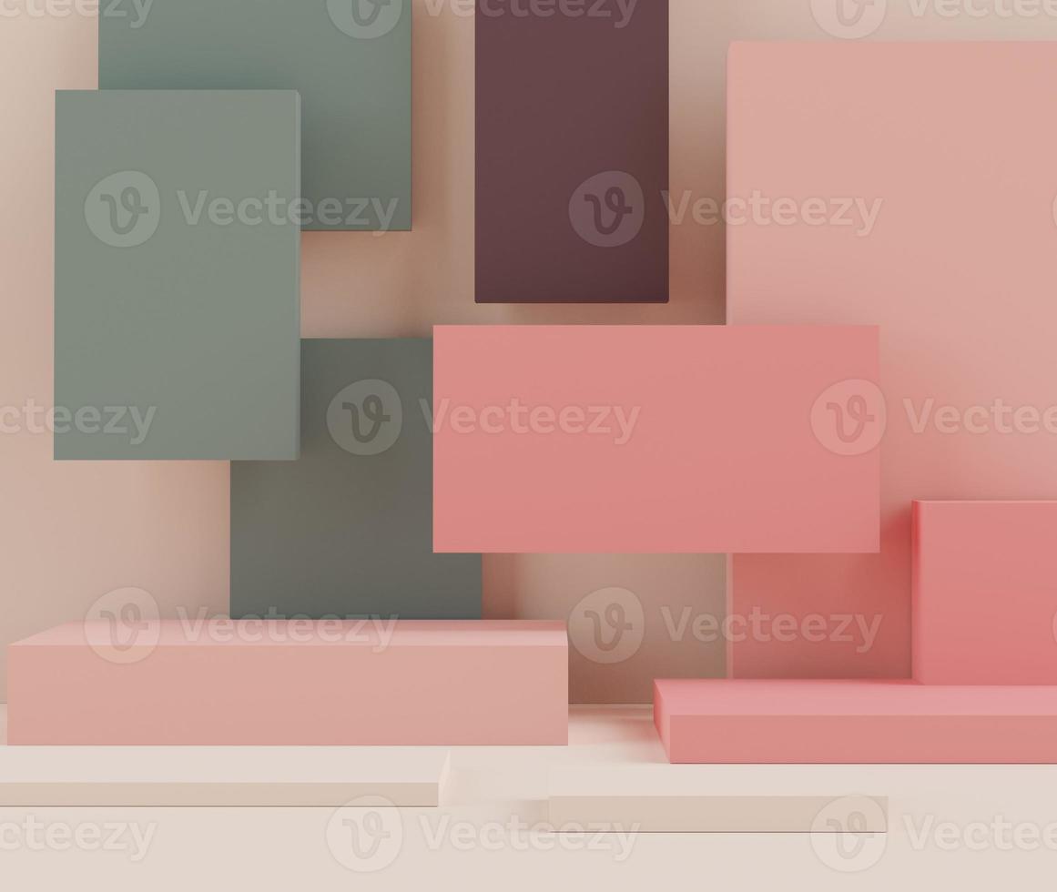 3d render abstract earth tone podium with clean background. Modern fashion display stand with simple geometric shapes. Empty vacant pedestal for showing cosmetics, products and presentation. photo