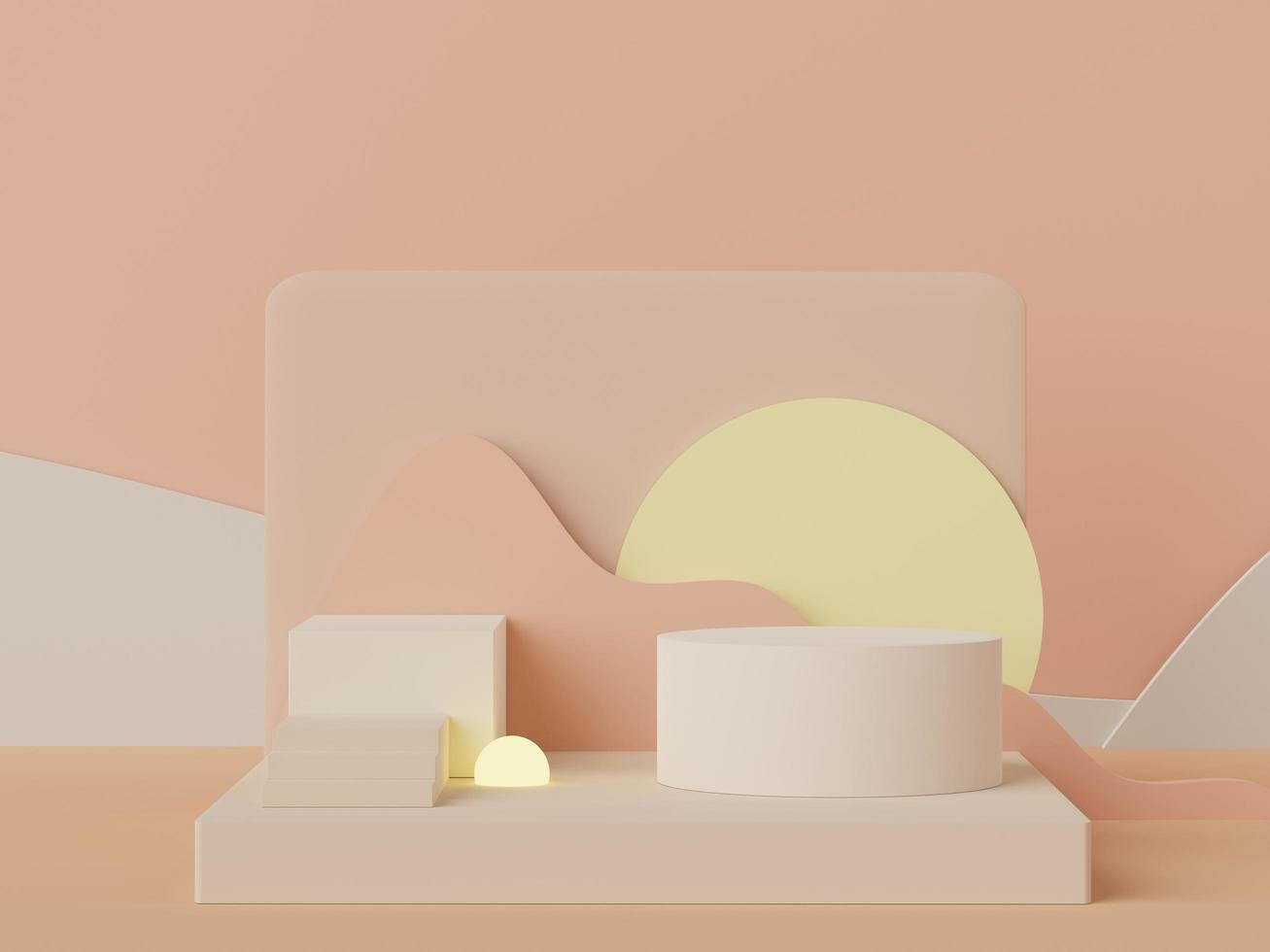 3d rendering of minimal scene of white blank podium with earth tones color theme. Display stand for product presentation mock up and cosmetic advertising. photo