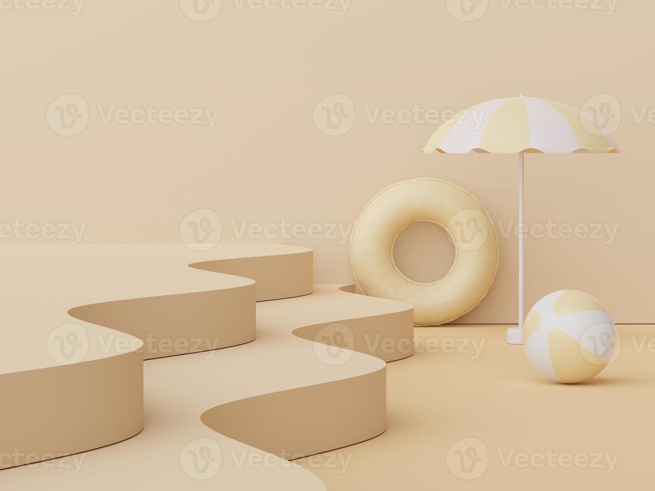 3d podium stand for product presentation with summer concept. Pedestal platform for cosmetic advertising. photo