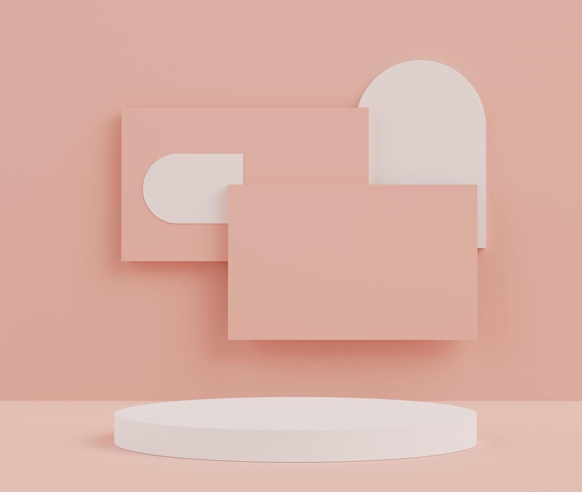 3d render of Abstract minimal  display podium for showing products, cosmetic presentation and mock up. Showcase scene with pastel earth tone background. Illuminated simple geometric shapes. photo