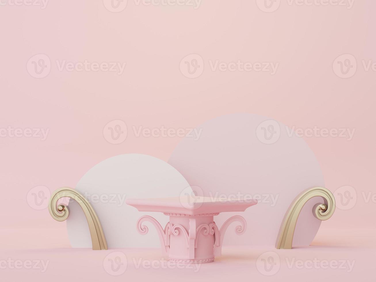 3d render of Abstract minimal  display podium with Greek Ancient baroque pillar background. Pedestal design for mock up and product presentation. Clean pastel color scene. photo