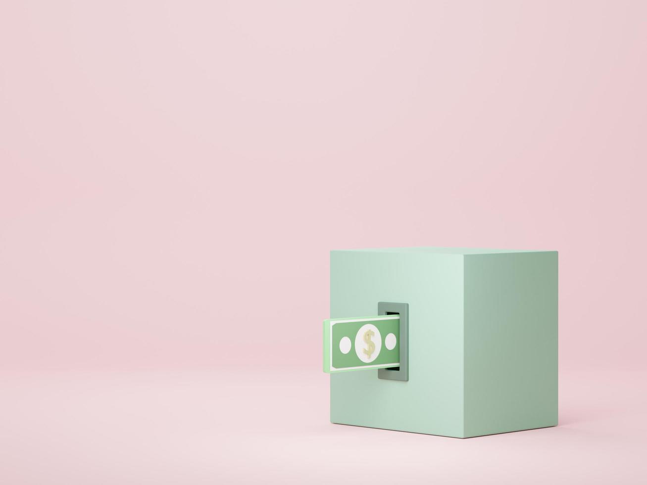 3d render of bundle cash in saving money for goal Concept. Minimal pastel scene. Growth financial model photo