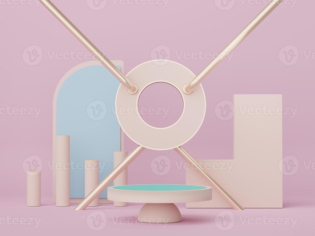 Abstract display podium with minimal geometric shapes design. 3d  rendering scene for mock up and product presentation. Pedestal platform for cosmetic advertise. photo