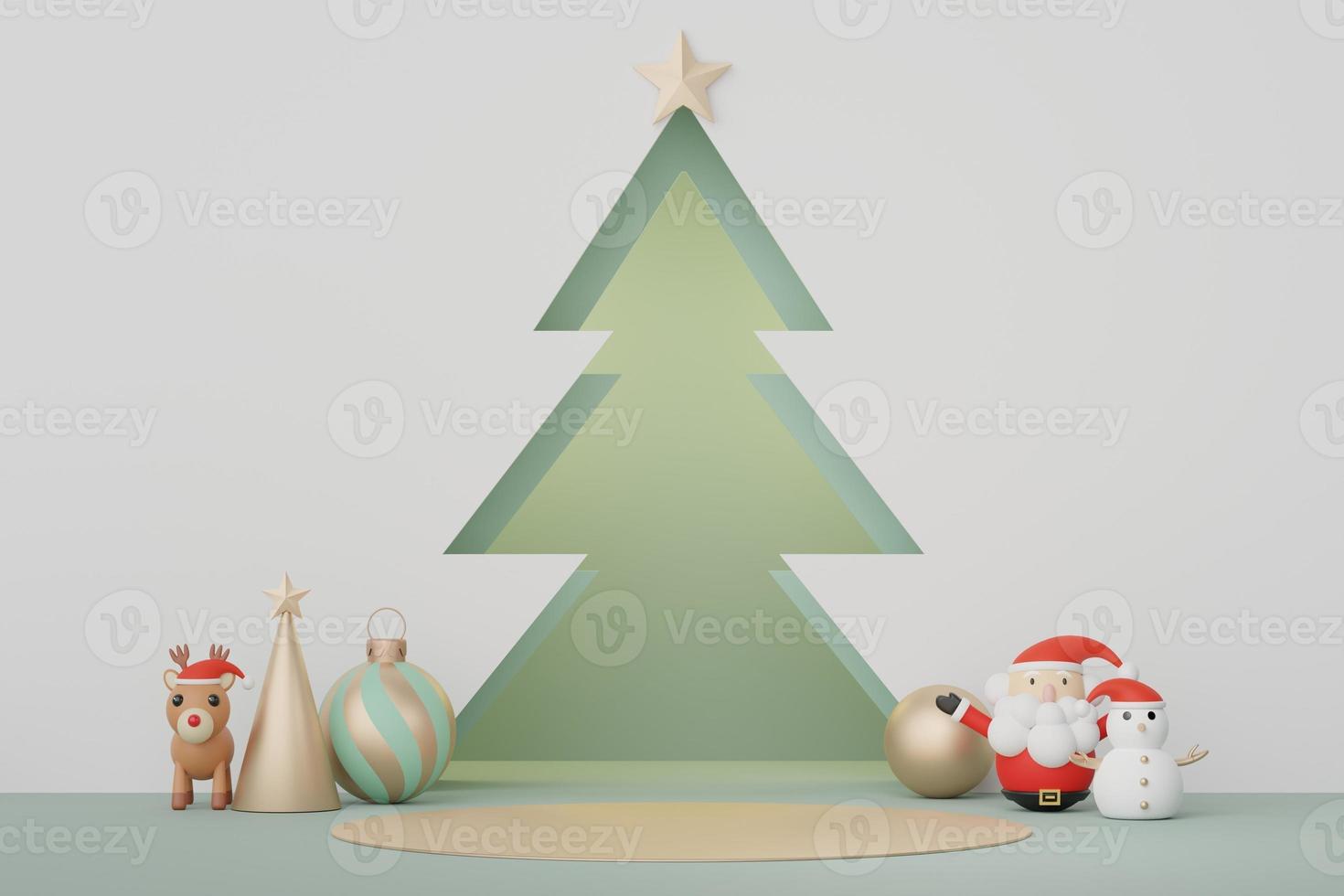 3d Display Podium for product and cosmetic presentation with Merry Christmas and Happy new year concept. Modern geometric. Platform for mock up and showing brand. Minimal clean design. photo