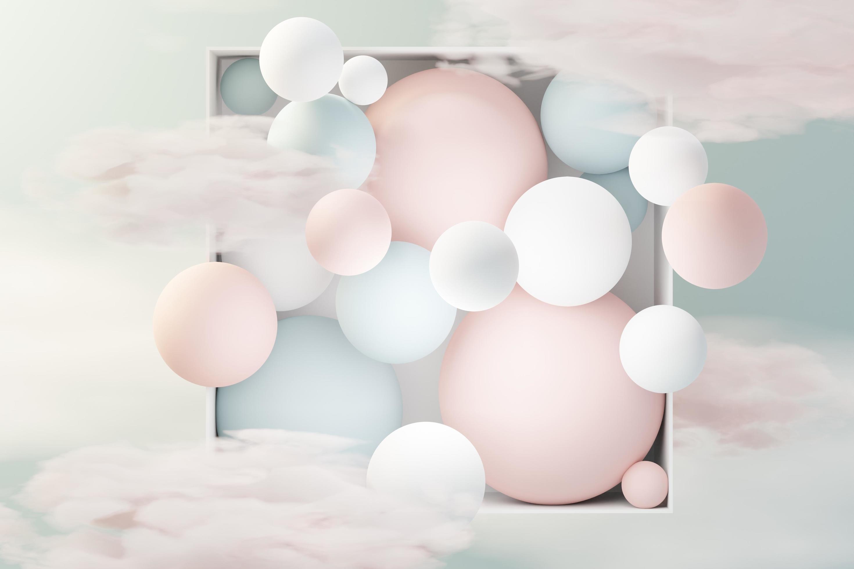 3d render of pastel ball, soaps bubbles, blobs that floating on the air