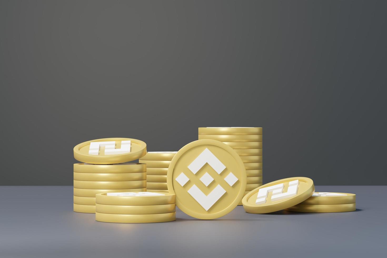 3d render stack of cryptocurrencies Binance coins or BNB. Cryptocurrency digital currency concept. New virtual money exchange in blockchain. photo