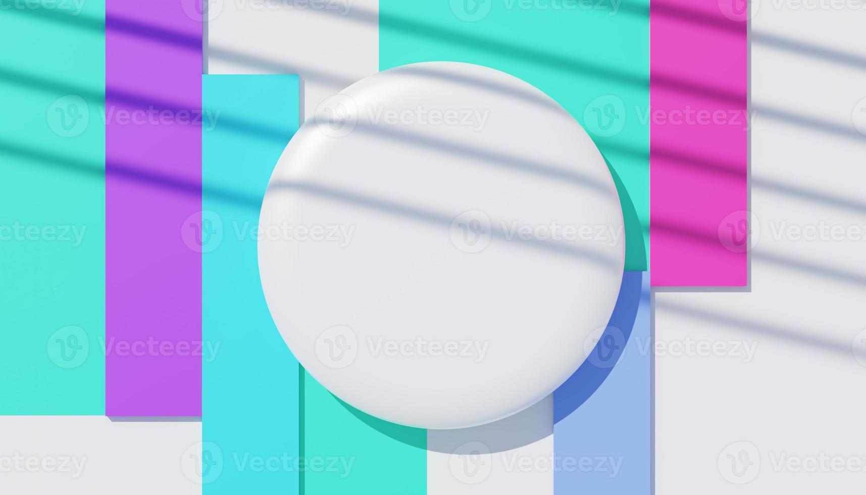 3d render top view of white blank cylinder frame for mock up and display products with shadows of palm leaves, earth tone, and pastel wall background. Creative idea concept. Widow shadow. photo