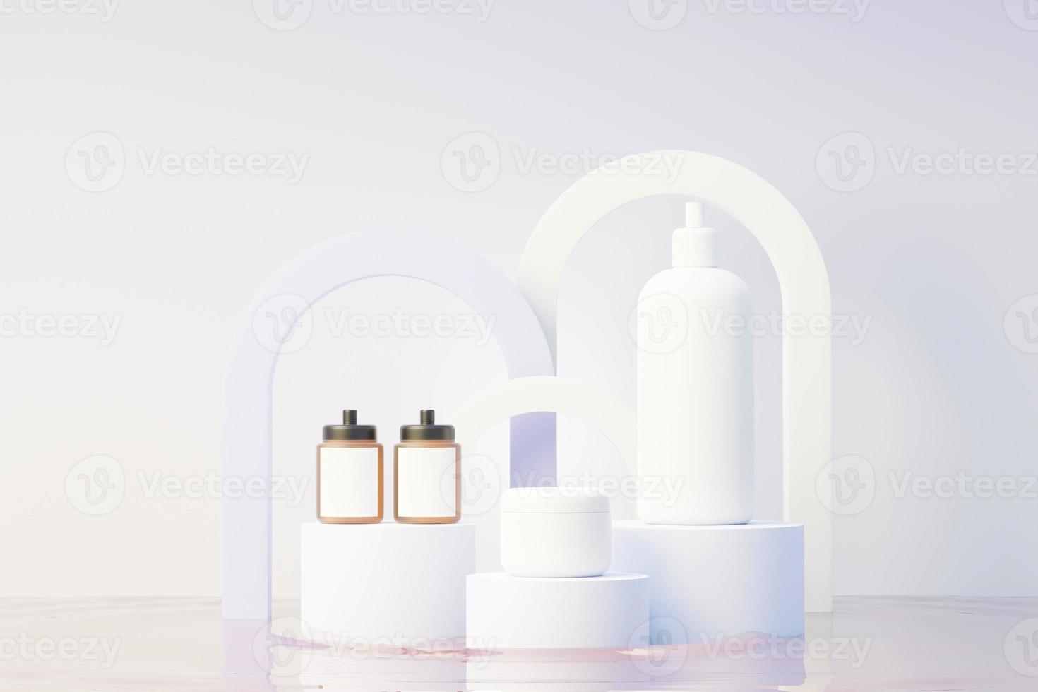 3d render of blank cosmetics skincare product or packaging for mock up. Beauty soap and spa concept. Lotion oil moisture for skin health. Premium and luxury design for branding. photo
