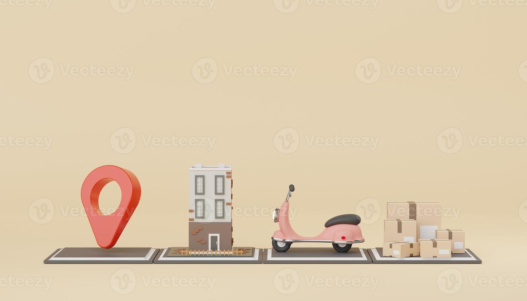 3d render of brown cardboard boxes parcel for mock up and creative design. Shopping online concept. Online delivery concept with pastel background. photo