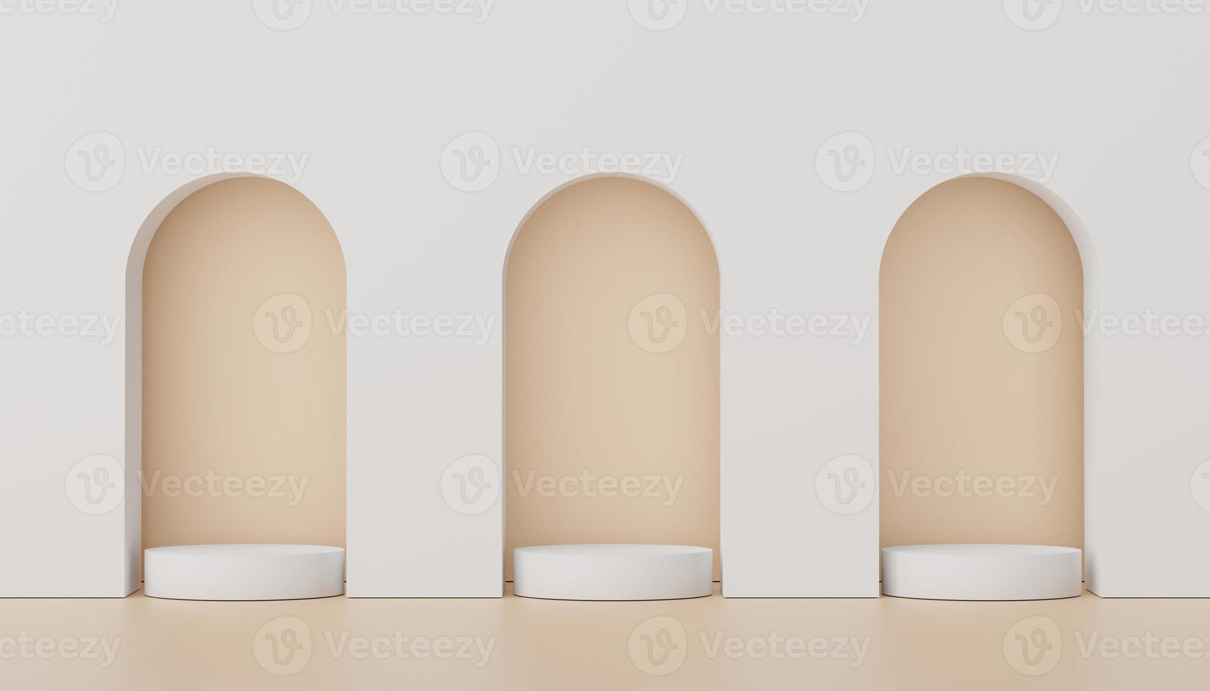 Abstract display podium with minimal geometric shapes design. 3d  rendering scene for mock up and product presentation. Pedestal platform for cosmetic advertise. photo