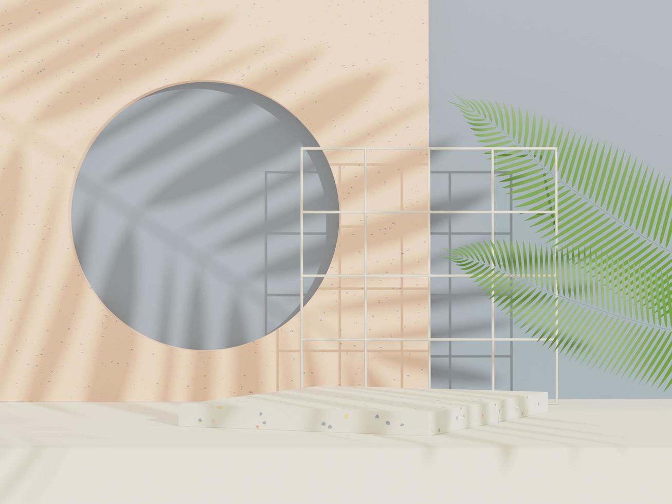3d abstract background Terrazzo podium for product presentation and brand advertising with shadow of leave. Empty scene for mock up. photo