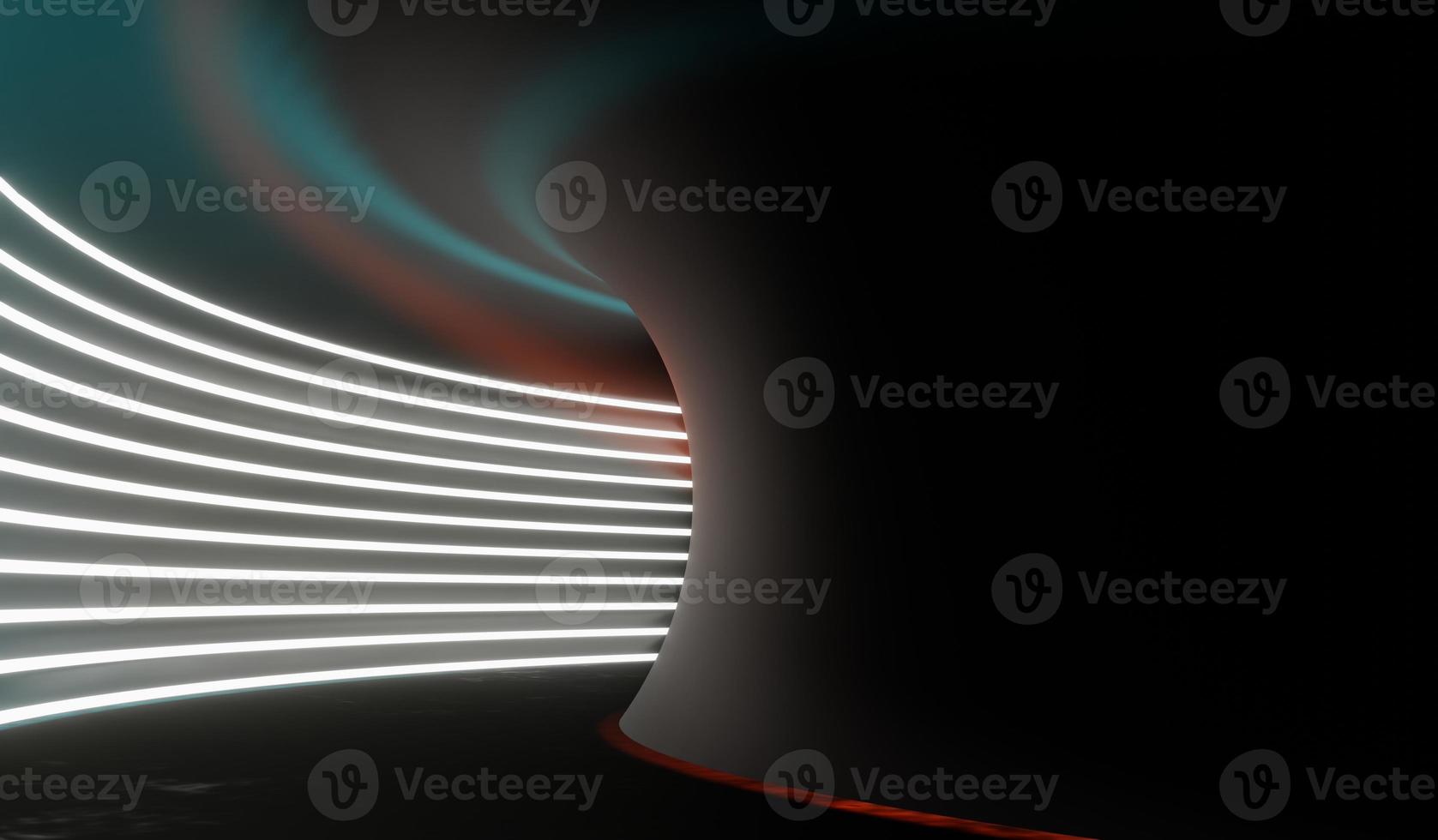3d render of RGB neon light on darkness background. Abstract Laser lines show at night. Ultraviolet spectrum beam scene photo