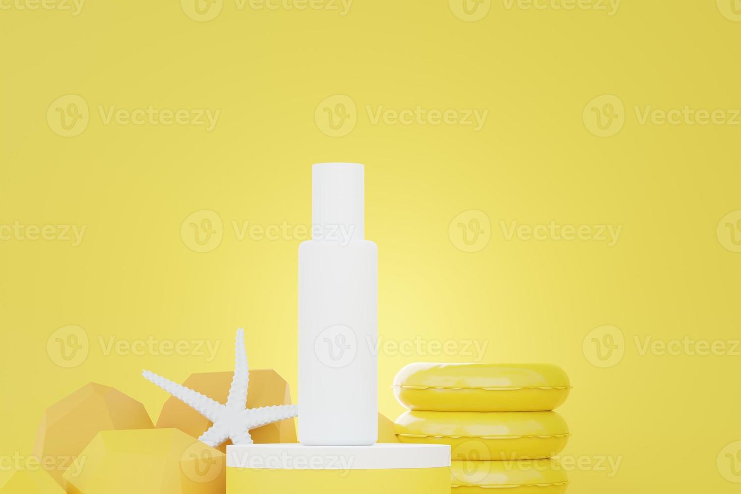 3d render of blank cosmetics skincare product or packaging for mock up. Beauty soap and spa concept. Lotion oil moisture for skin health. Premium and luxury design for branding. photo