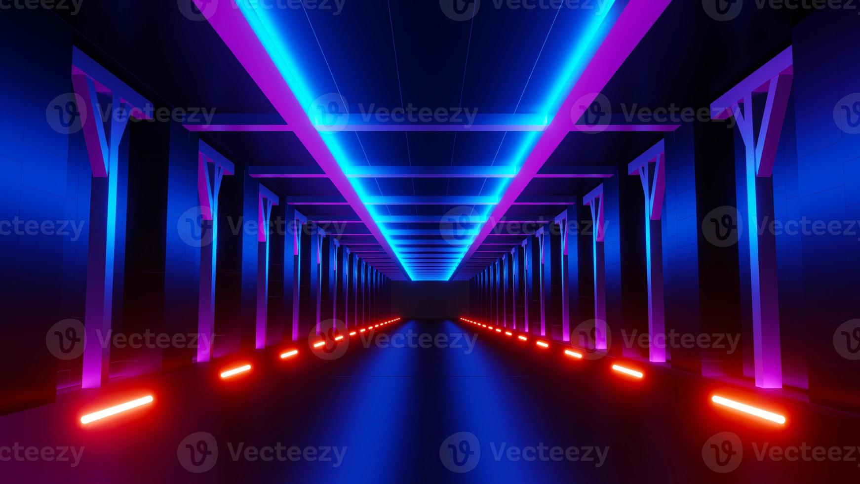 3d render of flash neon and light glowing on dark scene. Speed light moving lines. photo