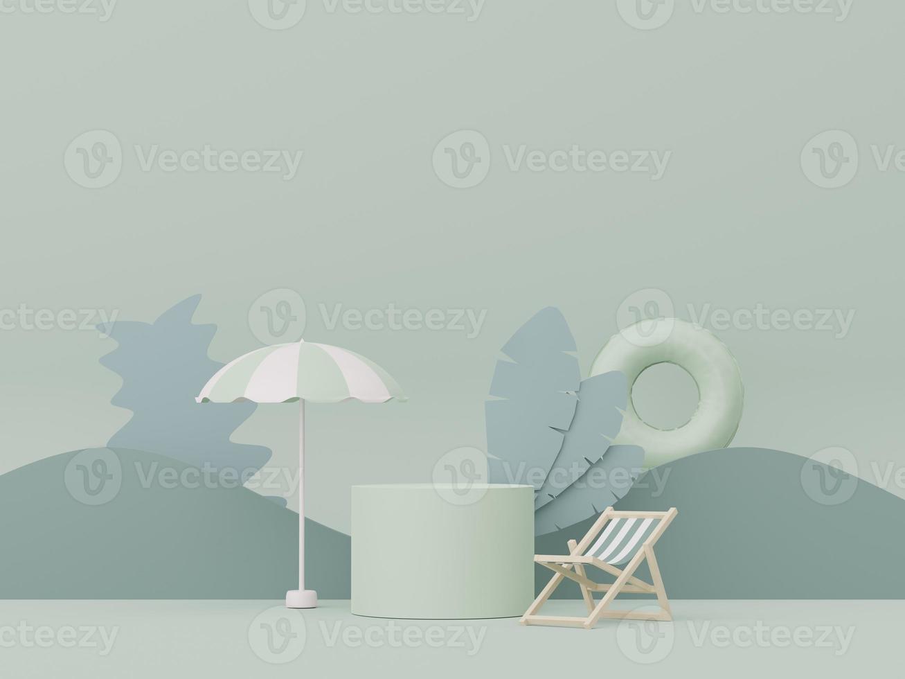 3d render of minimal display podium with summer season background concept. Minimalist pedestal for web banner and mock up. photo