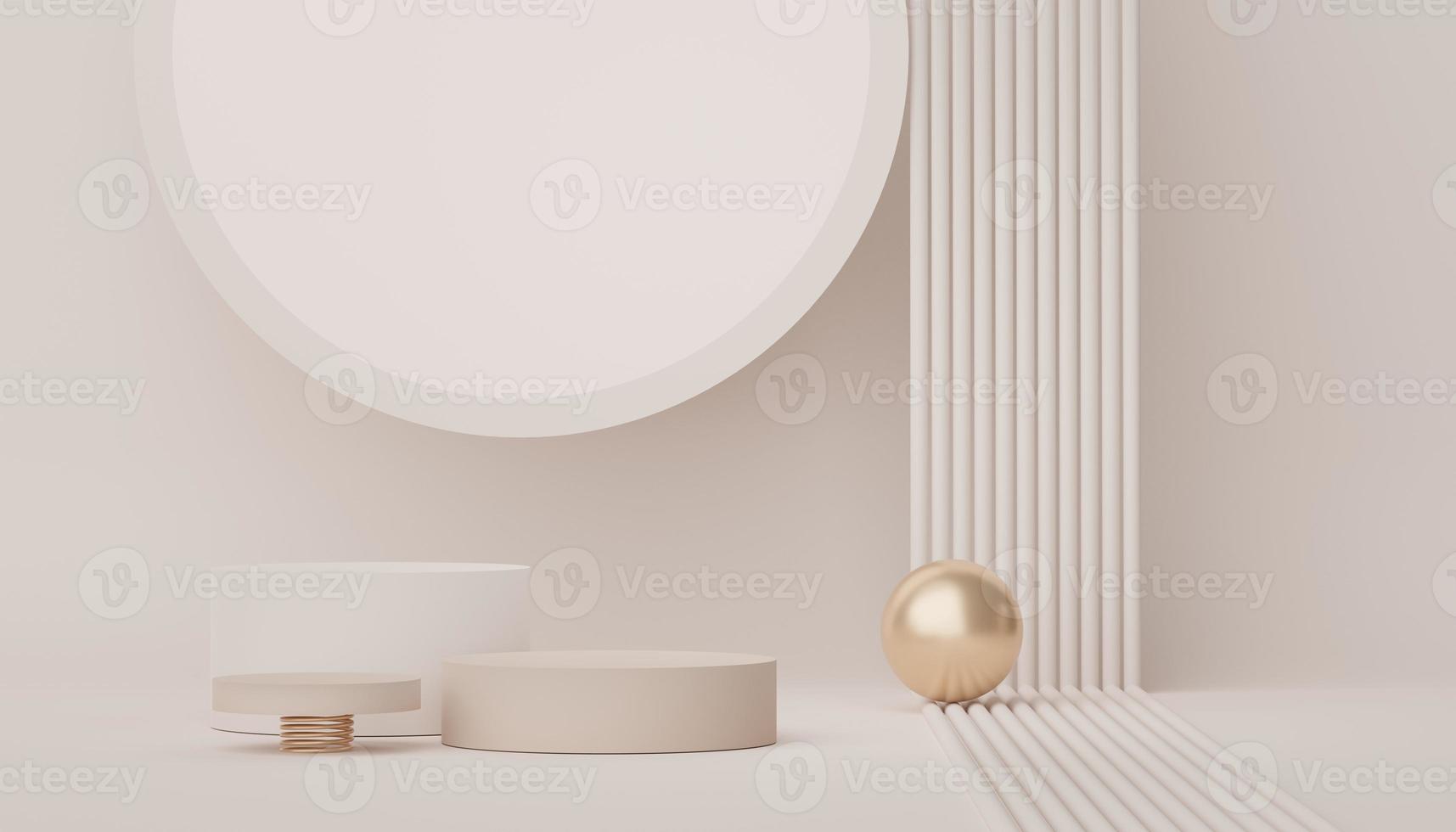 Abstract display podium with minimal geometric shapes design. 3d  rendering scene for mock up and product presentation. Pedestal platform for cosmetic advertise. photo