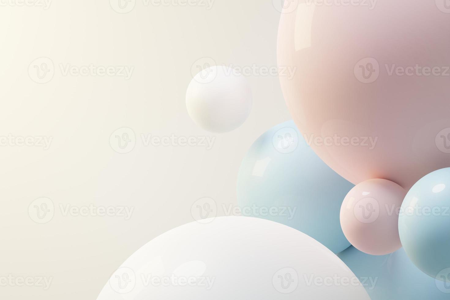 3d render of pastel ball, soaps bubbles, blobs that floating on the air isolated on pastel background. Abstract scene. photo