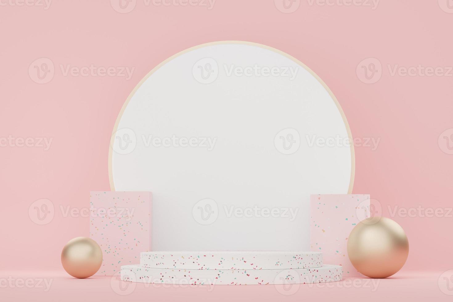 3d abstract white platform showcase for product and cosmetic presentation with terrazzo idea concept. Minimal Podium for mock up and advertising. Render geometric design scene for web banner. photo