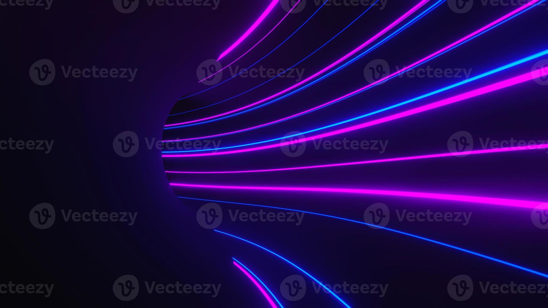 3d render of flash neon and light glowing on dark scene. Speed light moving lines. photo