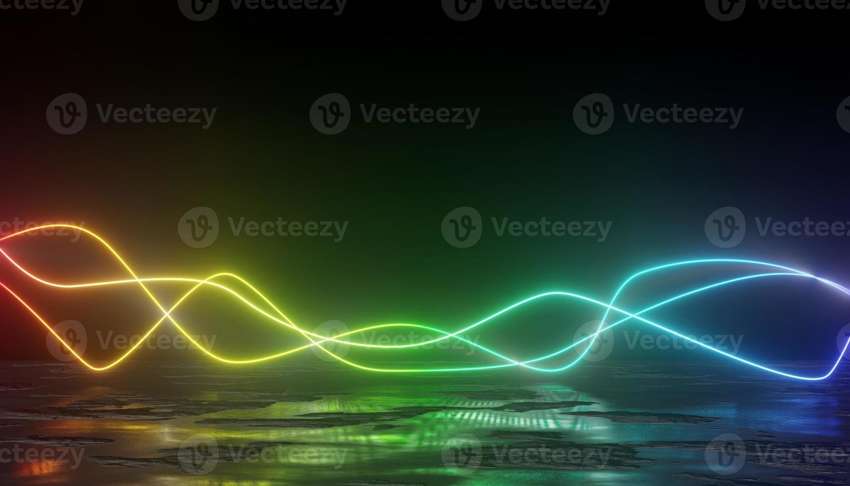 3d render of RGB neon light on darkness background. Abstract Laser lines show at night. Ultraviolet spectrum beam scene photo
