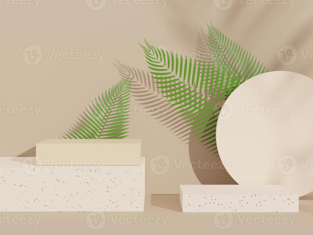 3d abstract background Terrazzo podium for product presentation and brand advertising with shadow of leave. Empty scene for mock up. photo