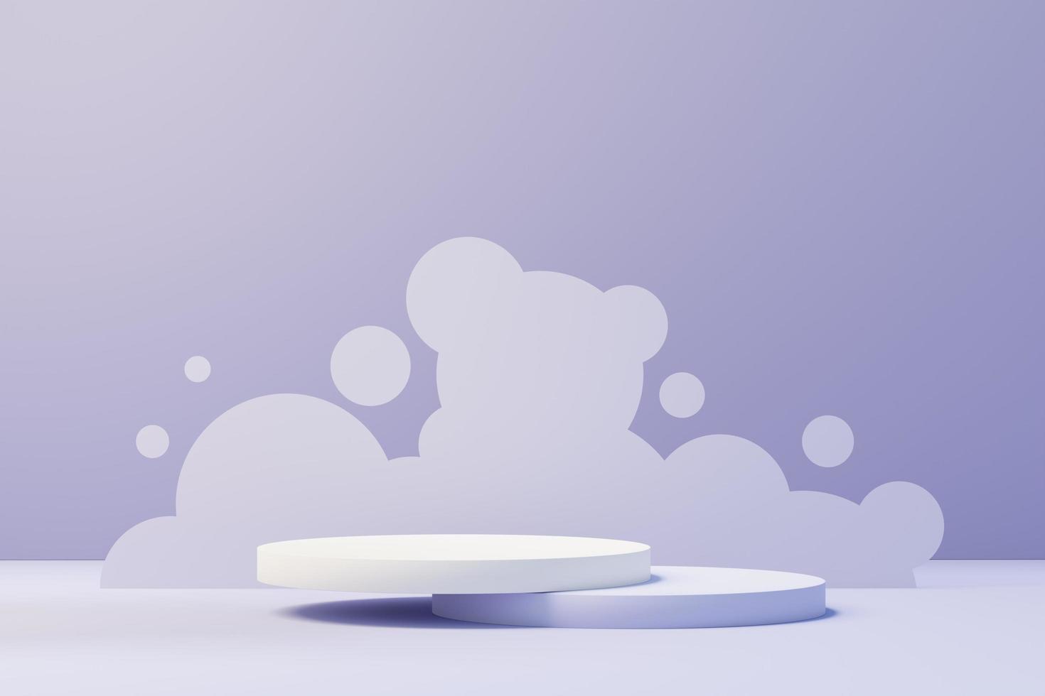3d render of Beauty podium with Very Peri color of the year 2022 design for product presentation and advertising. Minimal pastel sky and Dreamy land scene. Romance concept. photo