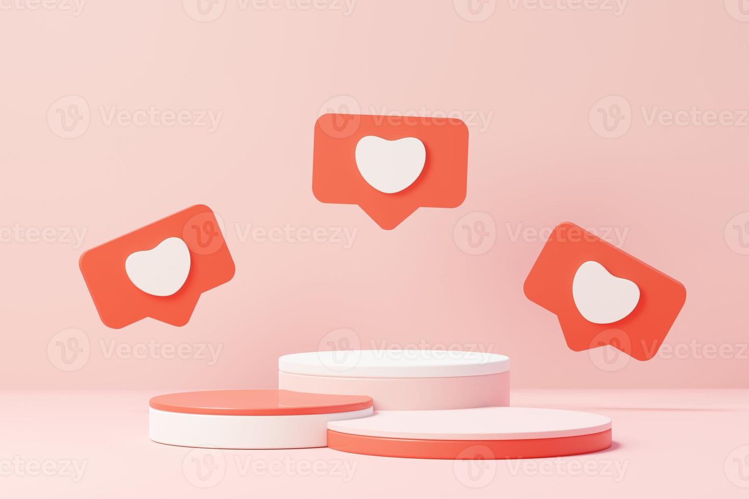 3d render minimal sweet scene with display podium for mock up and product brand presentation. Pink Pedestal stand for Valentine's Day's theme. Cute lovely heart background. Love day's design style. photo