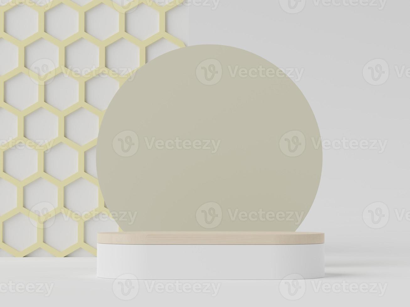 3d rendering of pastel minimal scene of white blank podium with earth tones theme. Muted saturated color. Simple geometric shapes design. photo