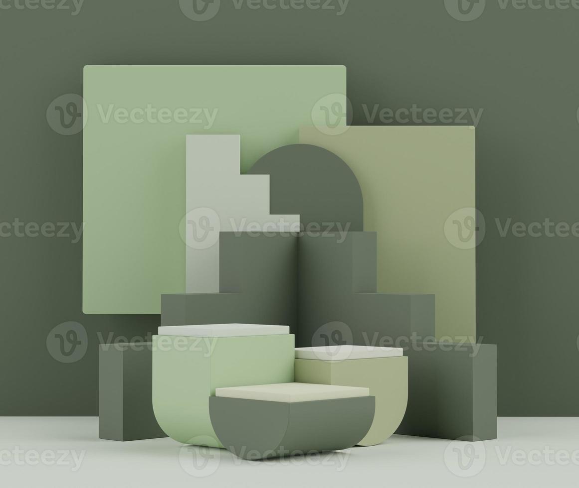 3d rendering of minimal scene of white blank podium with earth tones color theme. Display stand for product presentation mock up and cosmetic advertising. photo