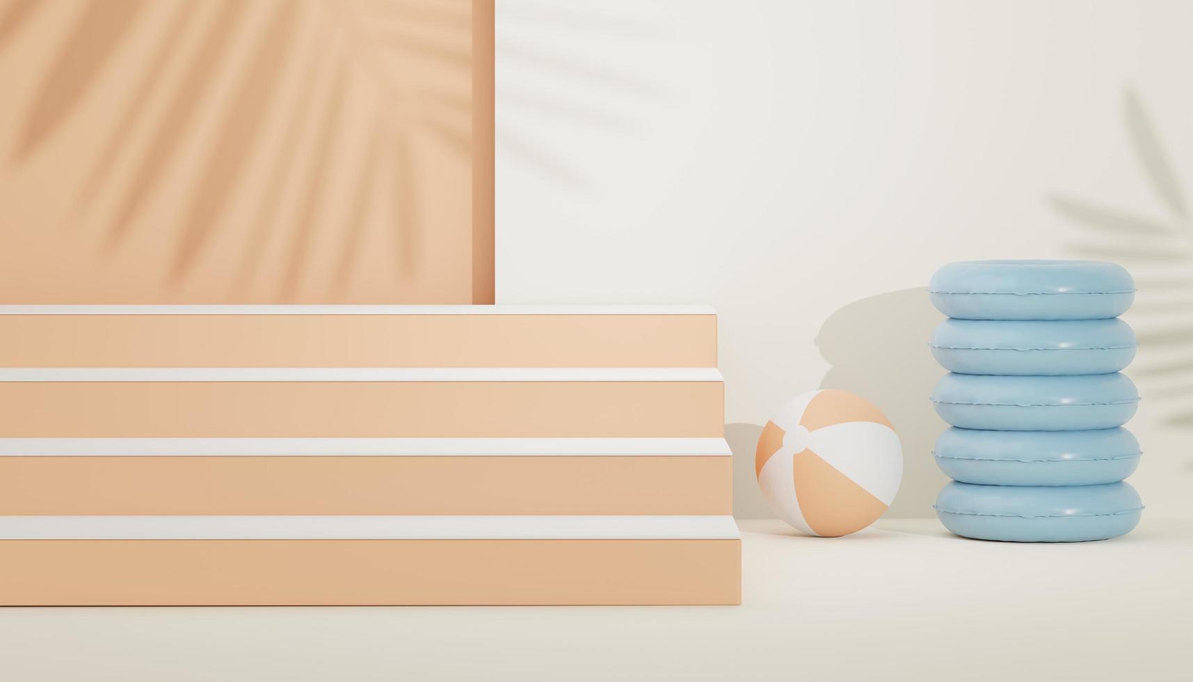 3d render of minimal display podium with summer season background concept. Minimalist pedestal for web banner and mock up. photo