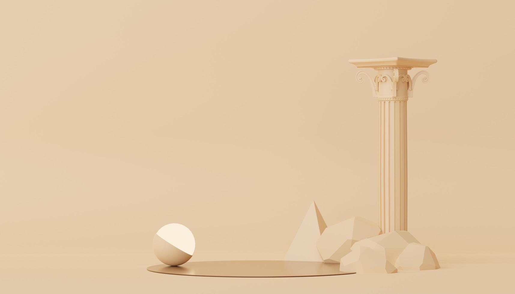 3d render of Abstract minimal  display podium with Greek Ancient baroque pillar background. Pedestal design for mock up and product presentation. Clean pastel color scene. photo