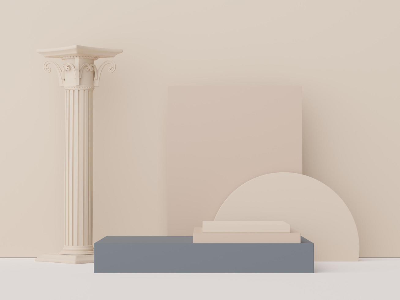 3d render of Abstract minimal  display podium with Greek Ancient baroque pillar background. Pedestal design for mock up and product presentation. Clean pastel color scene. photo