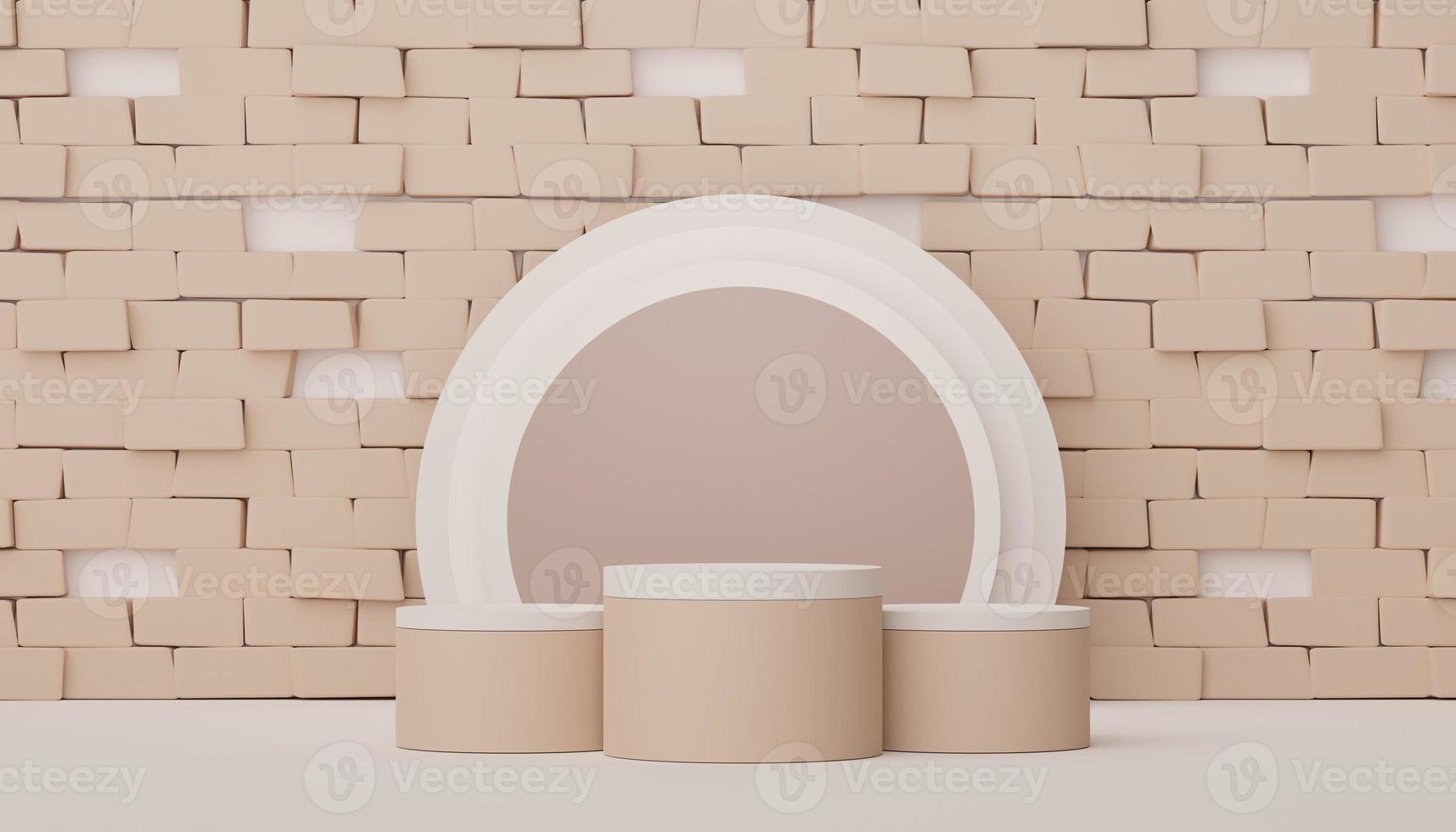 Podium for product placement with Retro modern and contemporary design. 3d rendering minimal scene for mock up and showing brand. Pedestal platform for cosmetic advertise. Various of arch simple. photo