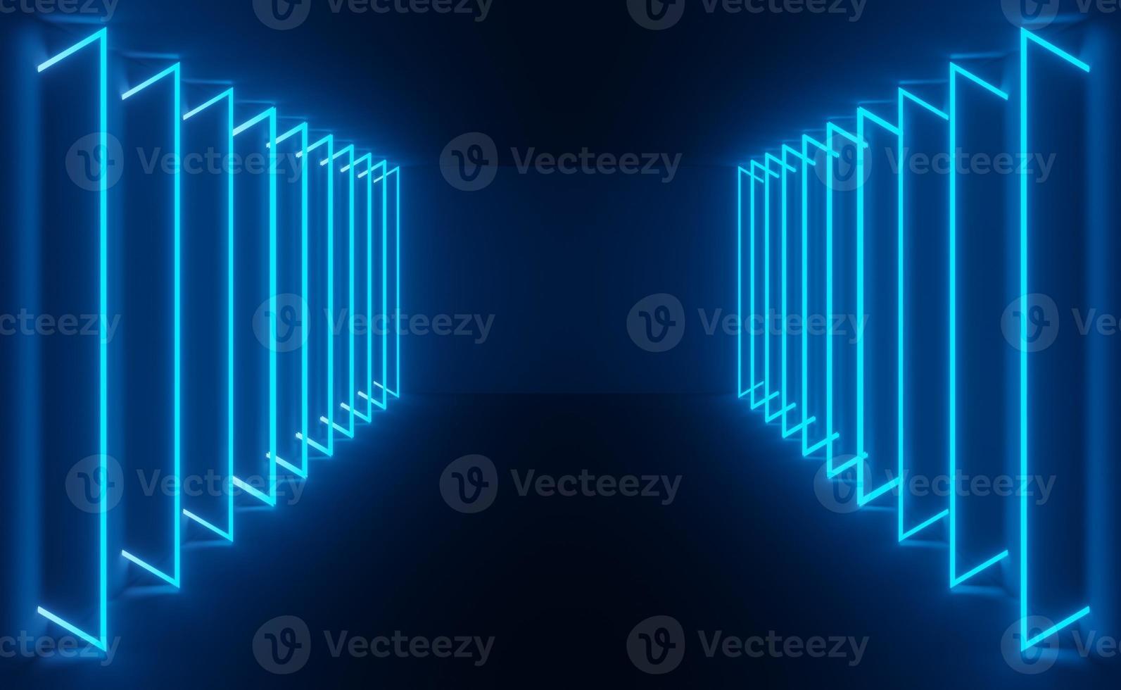 3d render of RGB neon light on darkness background. Abstract Laser lines show at night. Ultraviolet spectrum beam scene photo
