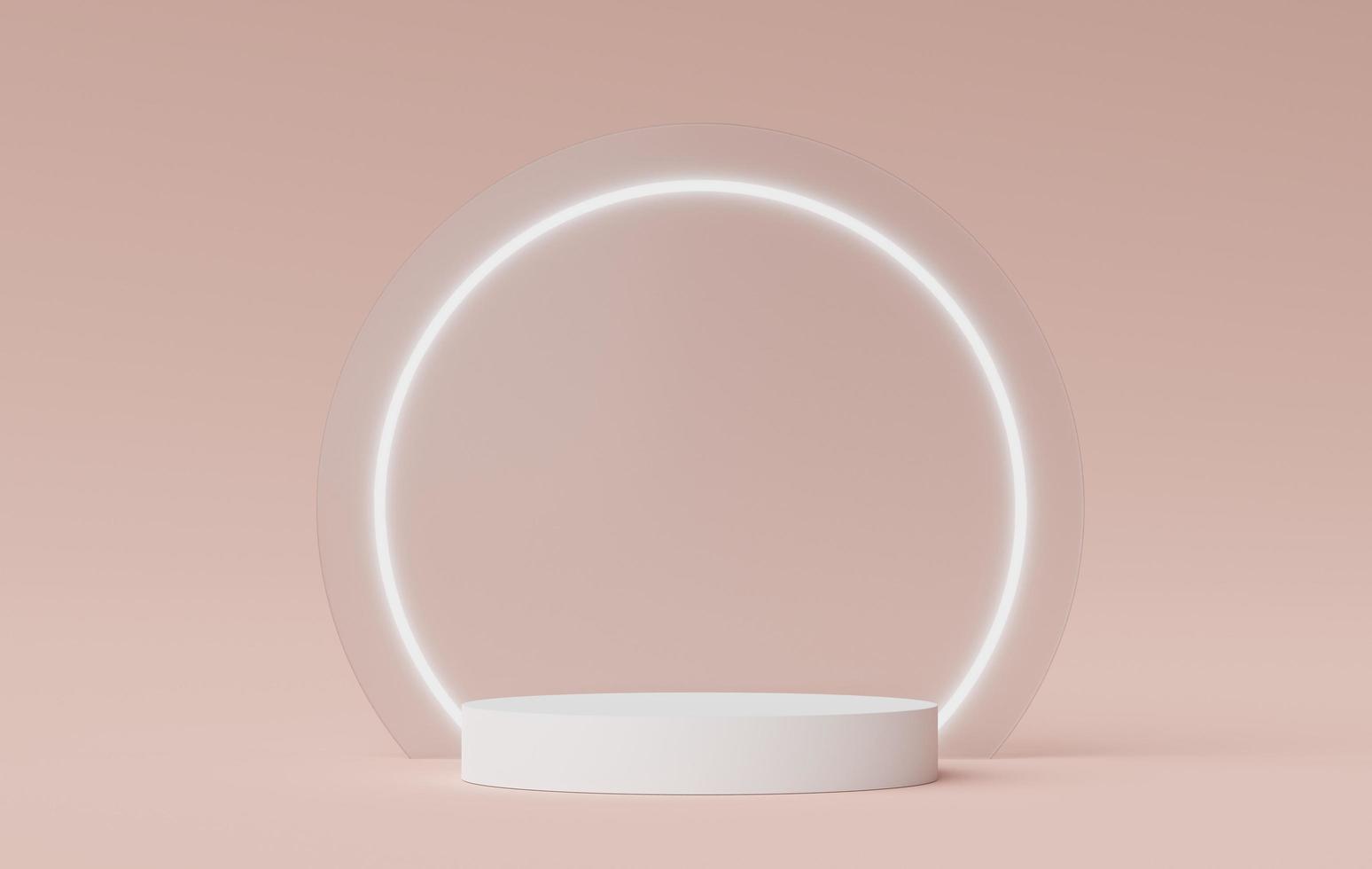 3d render of Abstract minimal  display podium for showing products, cosmetic presentation and mock up. Showcase scene with pastel earth tone background. Illuminated simple geometric shapes. photo