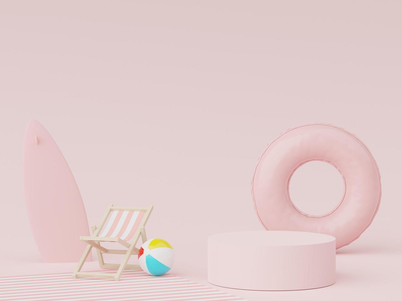 3d render of minimal display podium with summer season background concept. Minimalist pedestal for web banner and mock up. photo