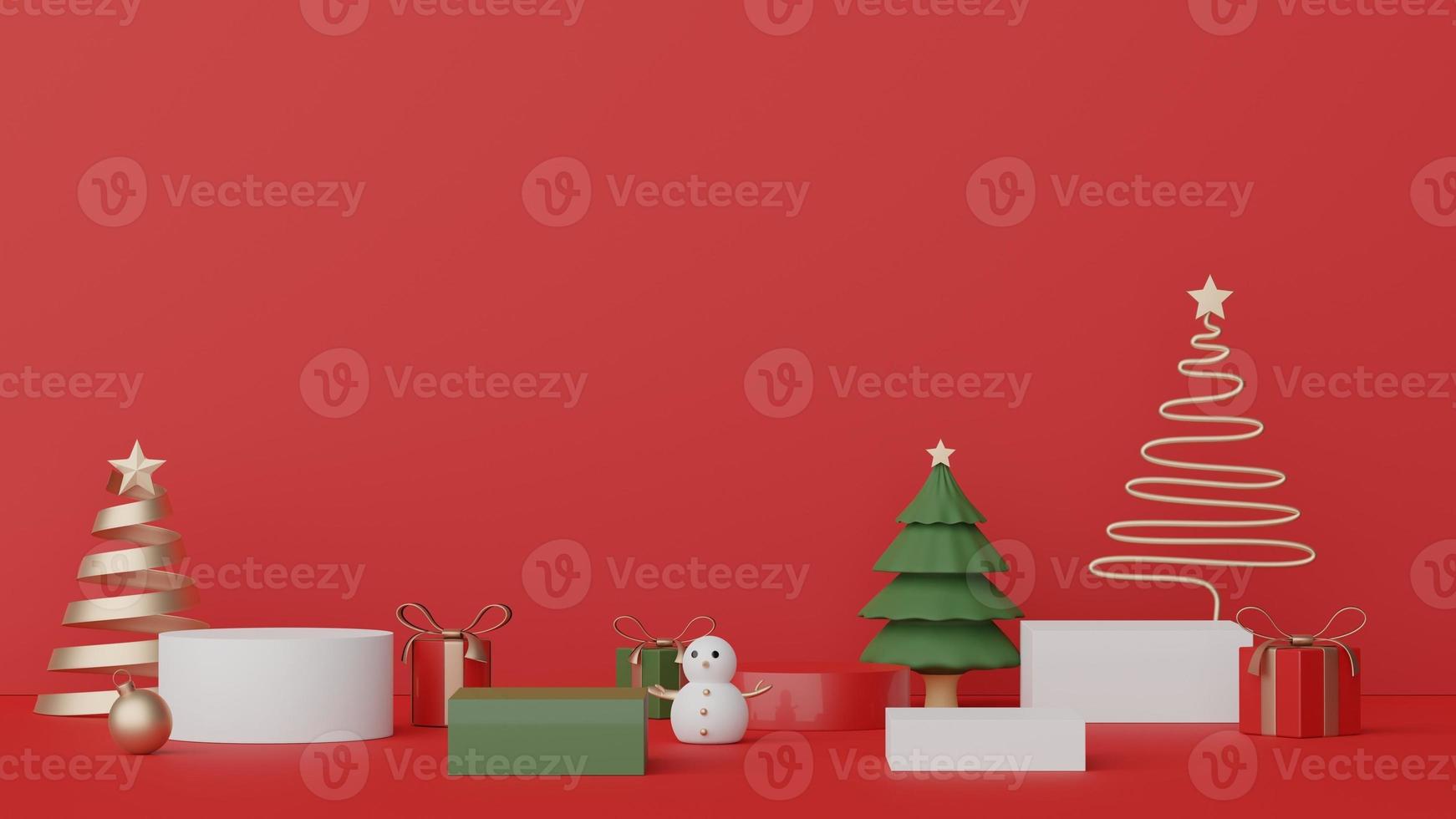 3d Display Podium for product and cosmetic presentation with Merry Christmas and Happy new year concept. Modern geometric. Platform for mock up and showing brand. Minimal clean design. photo