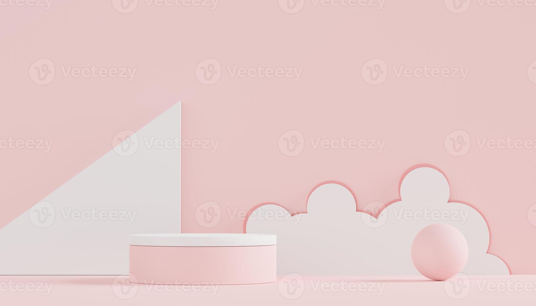 Podium for product placement with Retro modern and contemporary design. 3d rendering minimal scene for mock up and showing brand. Pedestal platform for cosmetic advertise. Various of arch simple. photo