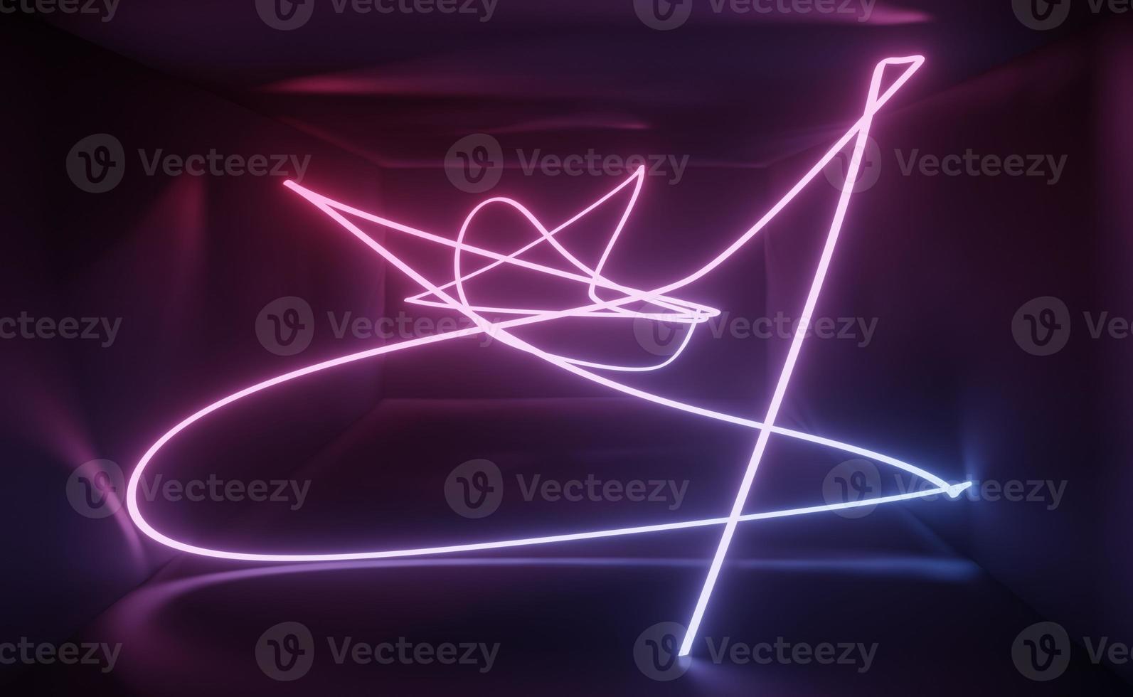 3d render of RGB neon light on darkness background. Abstract Laser lines show at night. Ultraviolet spectrum beam scene photo